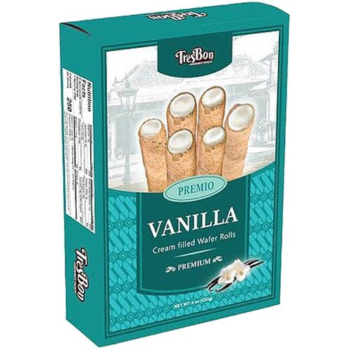 TresBon Premio Premium Vanilla Cream Filled Wafer Rolls - 120 G - Irresistible Snack