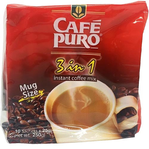 Cafe Puro 3-in-1 Instant Coffee Mix - 10 Sachets (250 G) - Perfect for Quick Coffee Fix