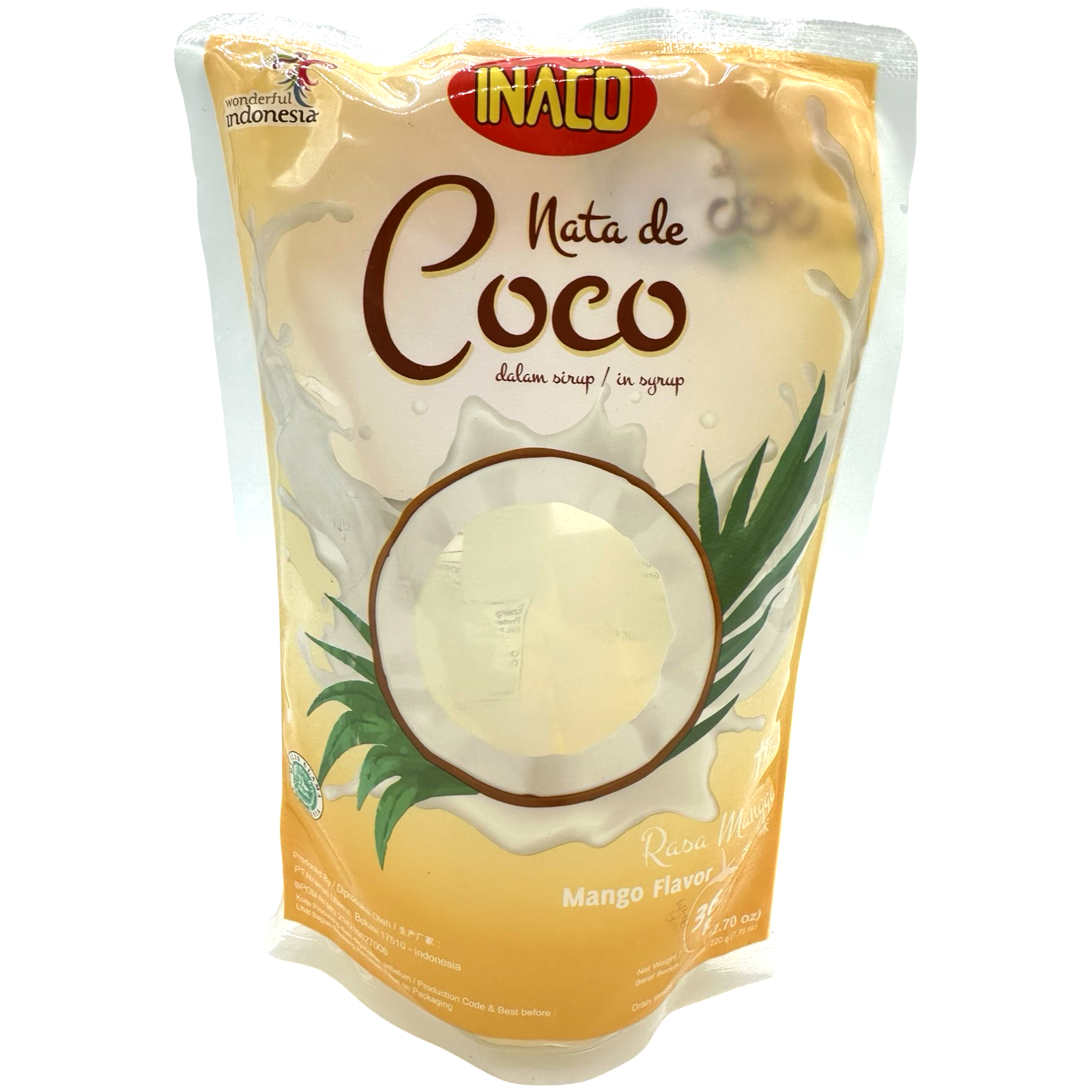 Inaco Mango Flavored Coconut Gel Nata De Coco in Syrup - 12.7 OZ - Tasty and Healthy Snack