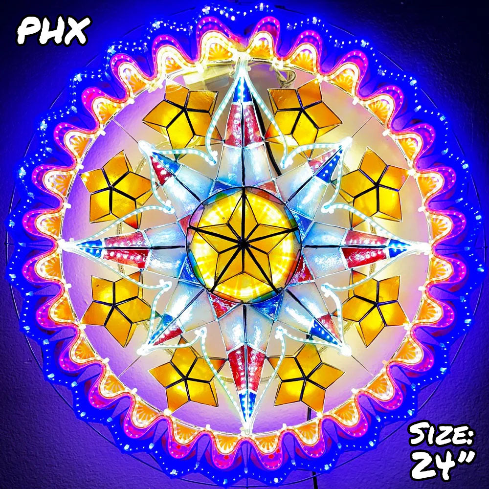 Hot Sale! Philippines Handmade Capiz Parol Lantern Star - Yellow/Red/White/Blue LED Show, 24 Inches, 2 KG, 110V