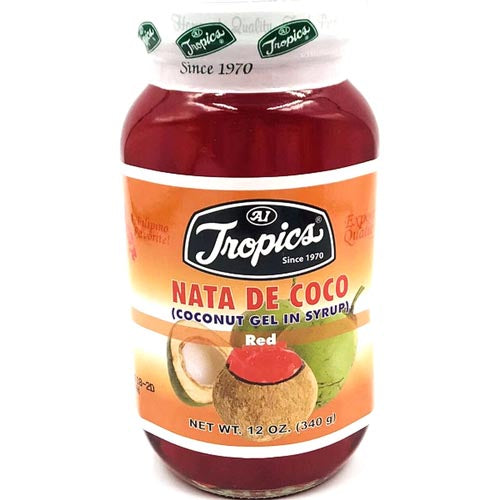 Get 12 OZ Tropics Red Nata De Coco (Coconut Gel) for Delicious Filipino Desserts