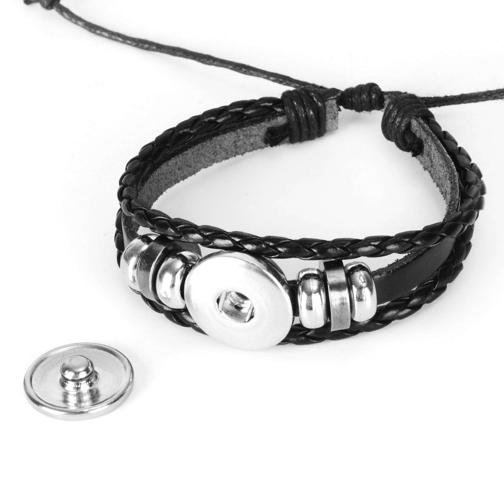 Hot! Unisex Philippine Flag Snap - Button Elastic Black Leather Men's Bracelet