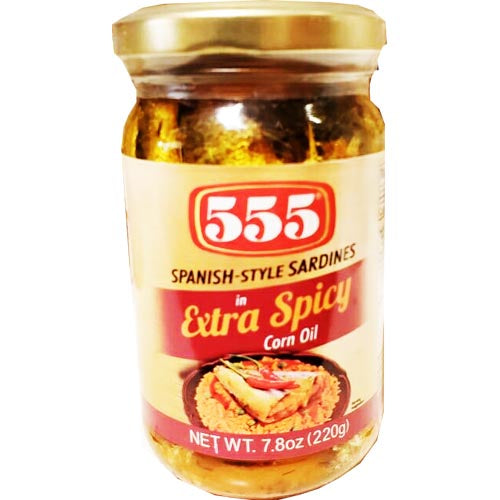 555 Brand Spanish Style Sardines in Super Spicy Corn Oil - 220 G Canned Seafood Delight