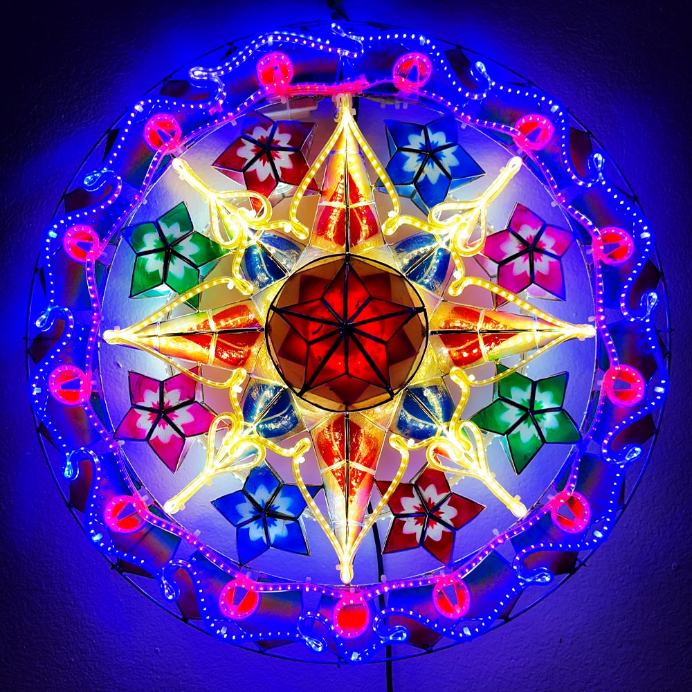 Hot Sale! Philippines Handmade Christmas Capiz Parol Star Lantern with Red/Blue/White LED Show - 24 Inches, 2 KG, 110 V