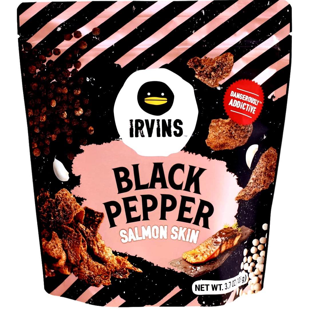 Irvins Singaporean Specialty - 105G Black Pepper Salmon Skin Snack, Delicious and Spicy!