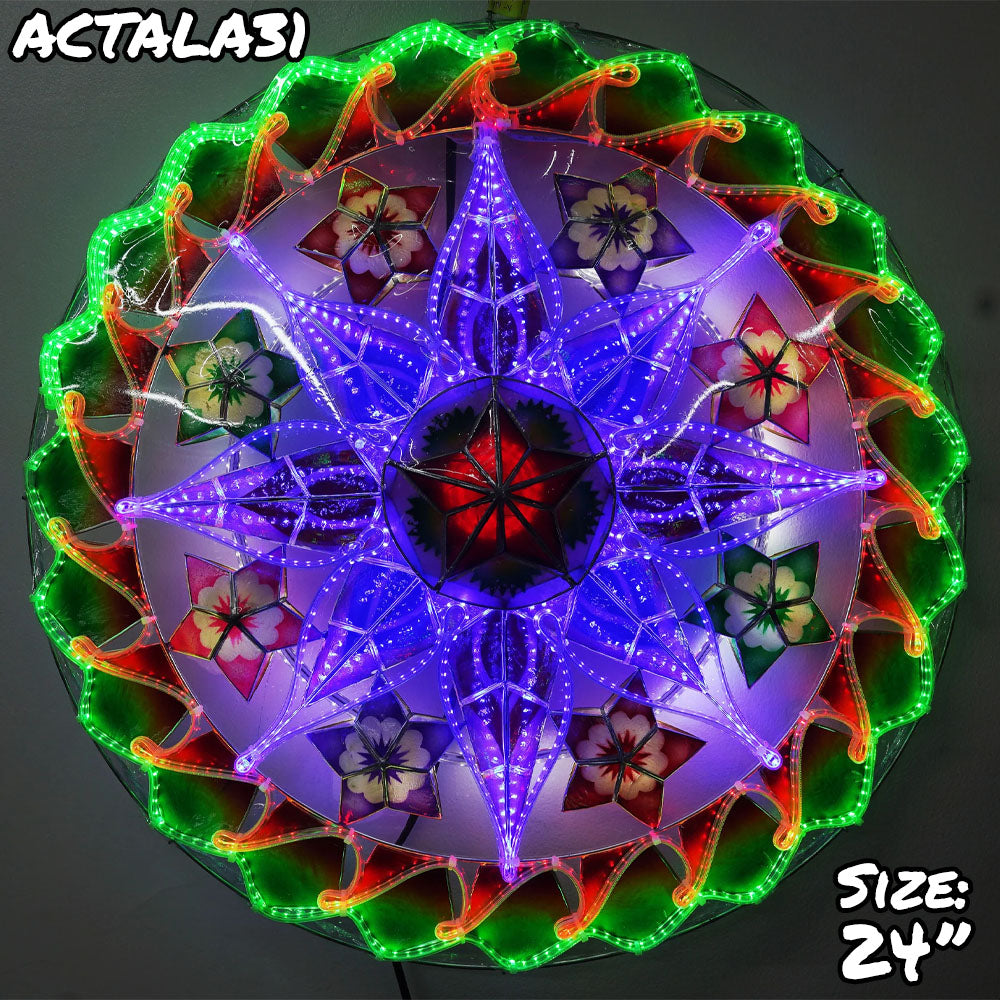 24-Inch Filipino Handmade Christmas Capiz Parol Star Lantern - Green, Blue, Red (110V, 2KG)