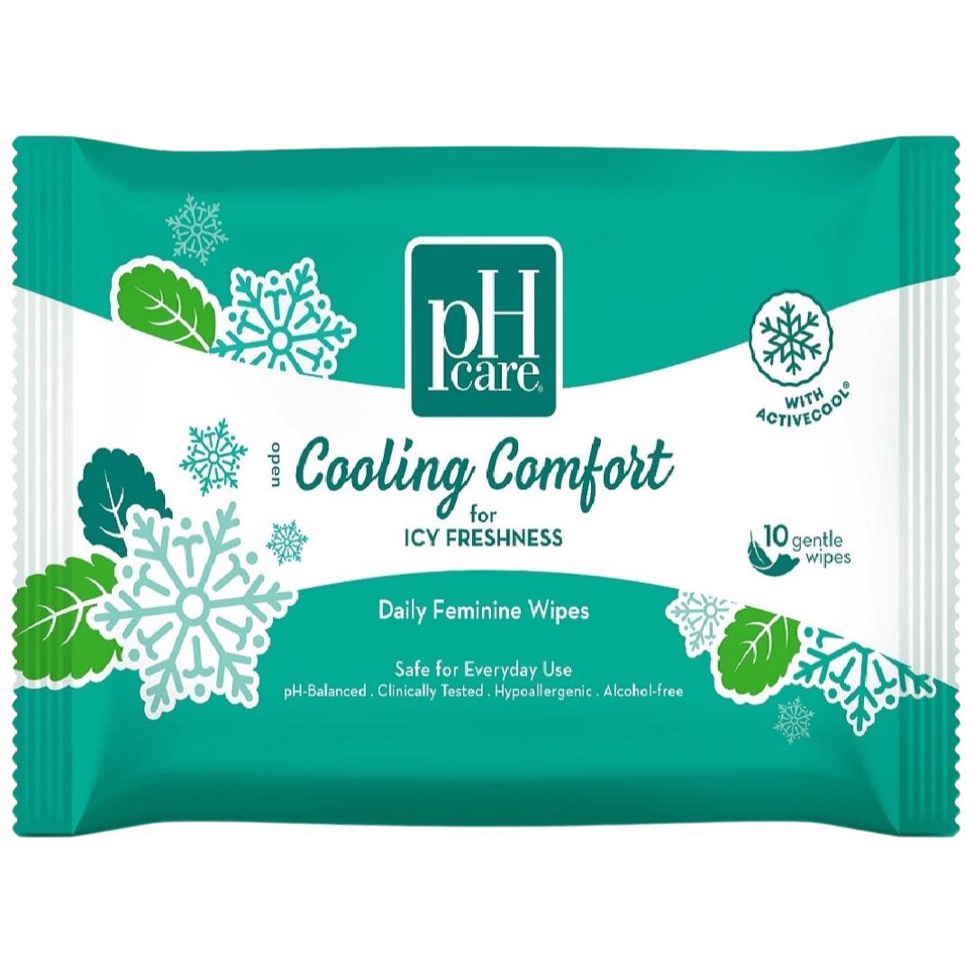 pH Care Daily Feminine Wipes - 10 Packs for Icy Fresh Cooling Comfort