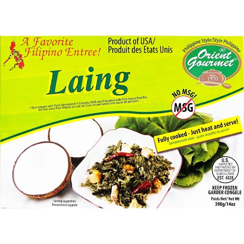 Orient Gourmet Laing - Fully Cooked Taro Leaves with Pork in Coconut Milk - 14 OZ, Just Heat & Serve!