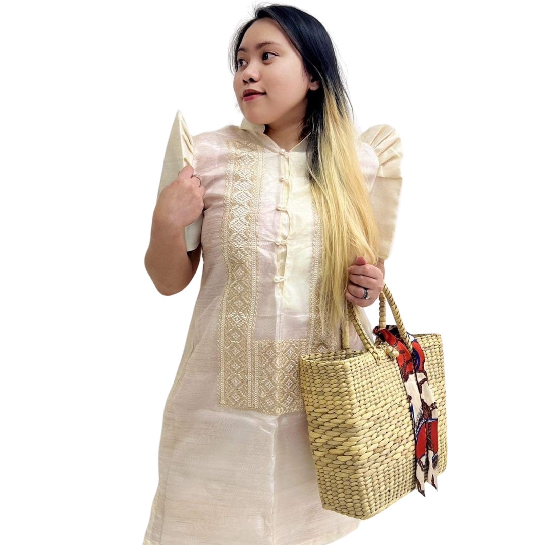Special Double - Lined Baro't Saya Filipiniana with Brown Bayong Piping Design