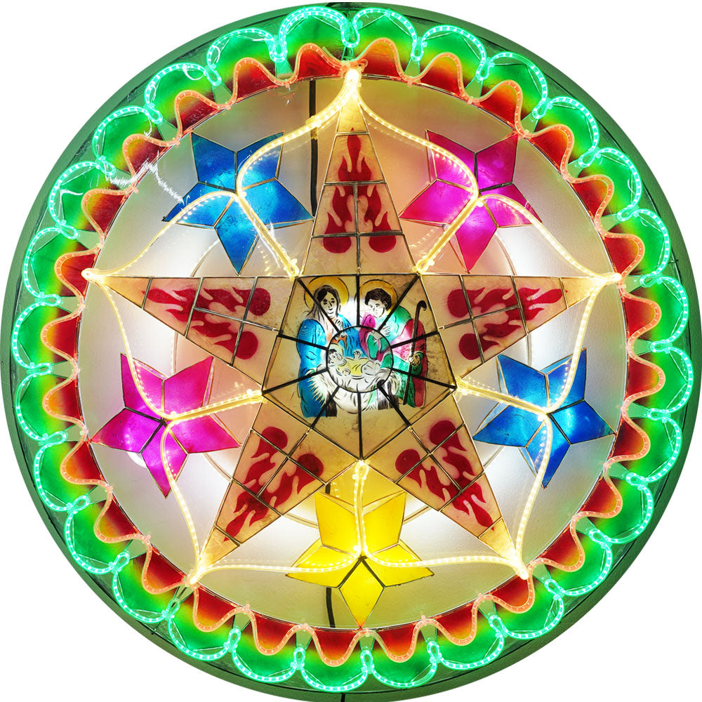 Hot Sale! Philippines Handmade Christmas Capiz Parol Lantern Star with Nativity Scene, 30 Inches, 4 KG, 110V