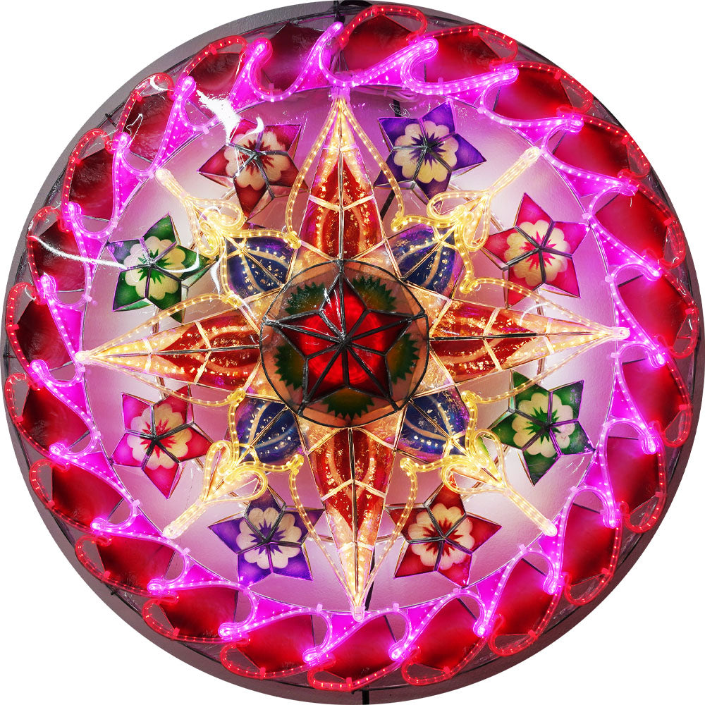 Philippines Handmade Capiz Shell Christmas Star Parol Lantern - White/Red/Purple, 24 Inches, 2 KG, 110 V