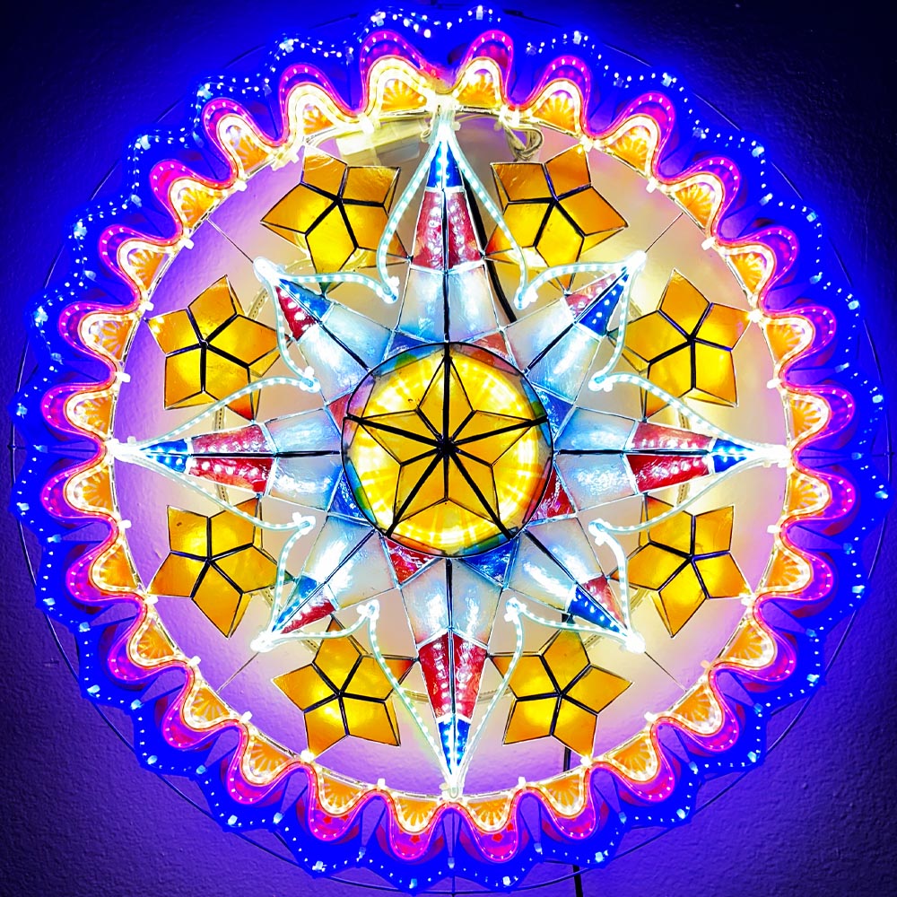 Hot Sale! Philippines Handmade Capiz Parol Lantern Star - Yellow/Red/White/Blue LED Show, 24 Inches, 2 KG, 110V