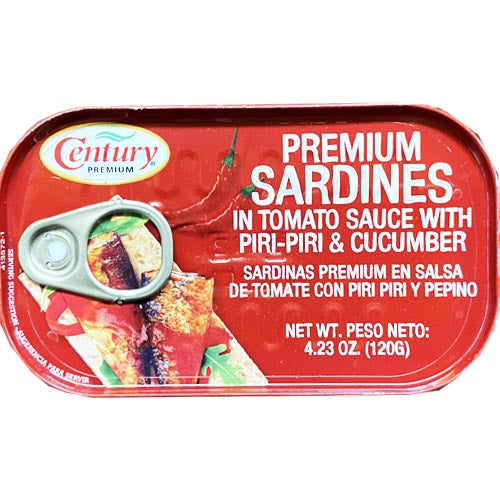 Century Premium Sardines in Tomato Sauce with Spicy Piri - Piri and Crispy Cucumber, 120 G Can