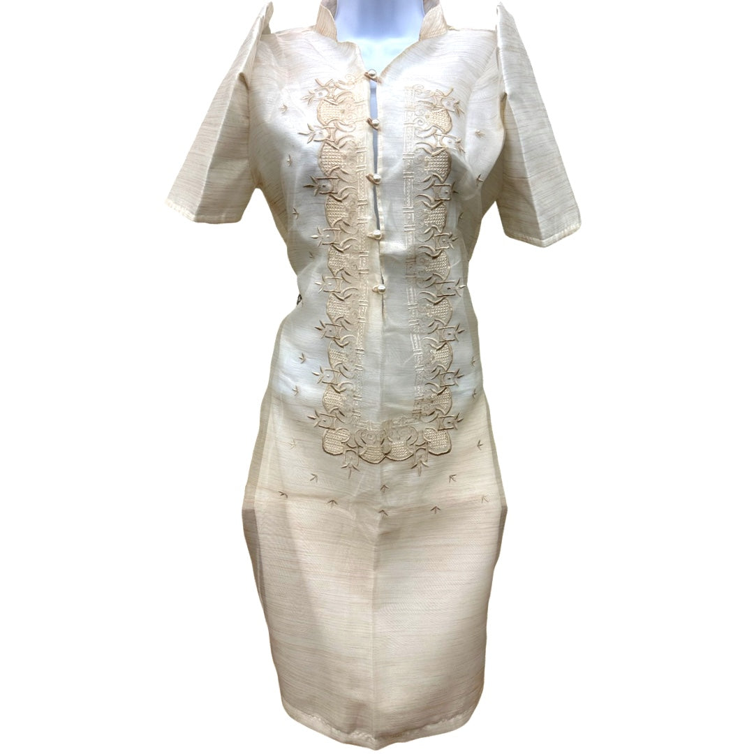 Special Double - Lined Brown Lagundi Leaves Design Baro't Saya Filipiniana Tagalog with Piping