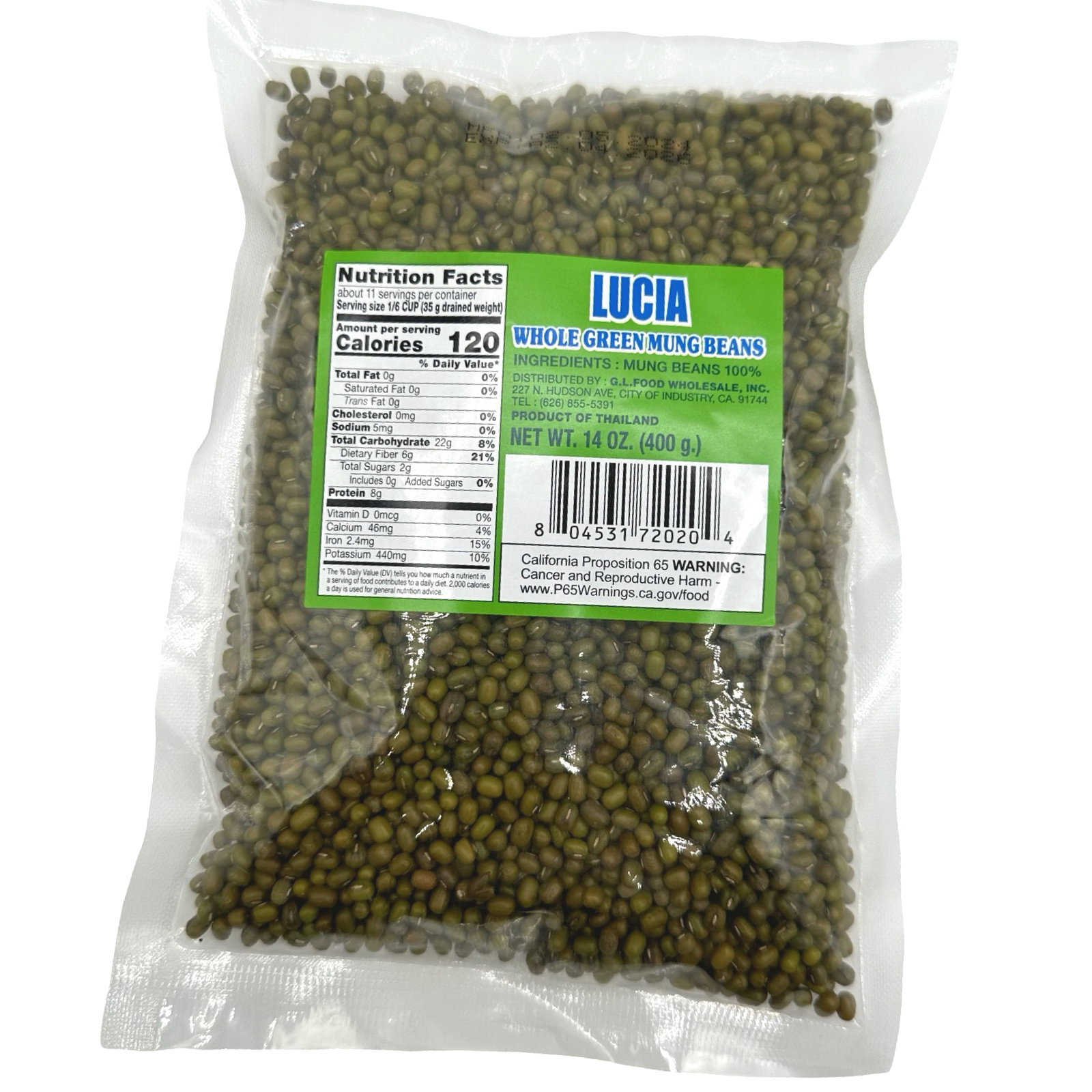 Lucia's Premium Whole Green Mung Beans (Haricots Mungo) - 14 OZ Pack for Nutritious Meals