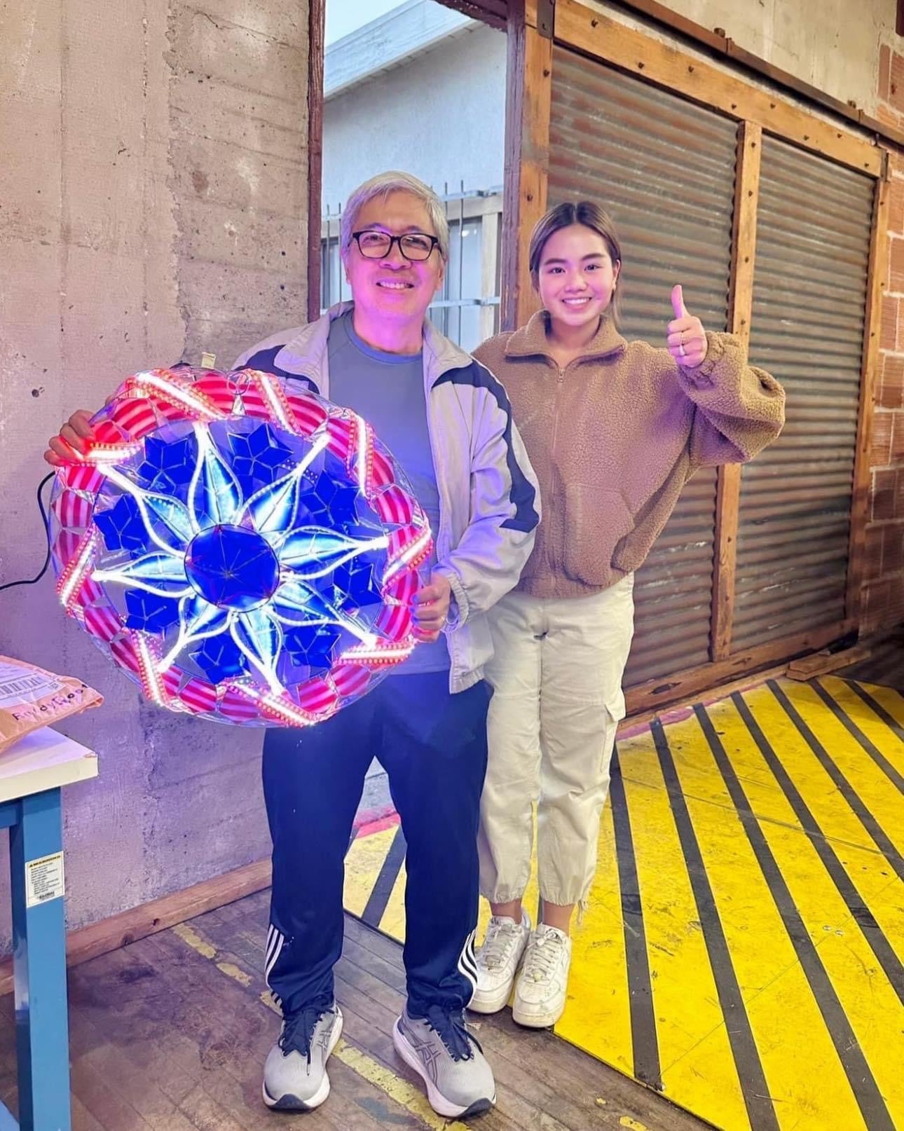 Philippines Christmas Capiz Parol Lantern Star - Red/White/Blue LED Show, 24 Inches, 2 KG, 110V (USA2)