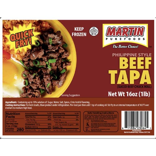 Martin Purefoods - 12 OZ Sliced Beef Chuck Roll in Authentic Philippine Style Beef Tapa