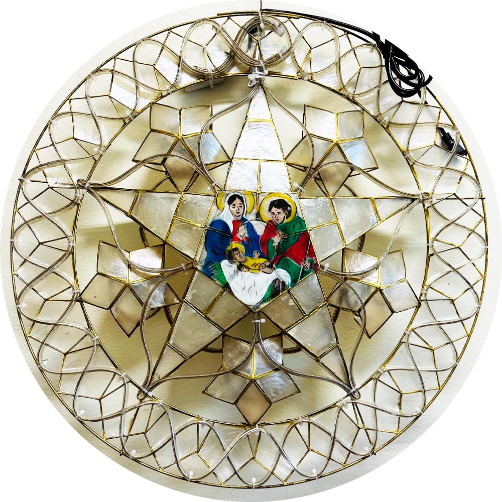 Hot! Philippines Handmade All - White LED Capiz Parol Lantern Star (Tala) Nativity Scene, 24 Inches, 2 KG, 110V (CY14)