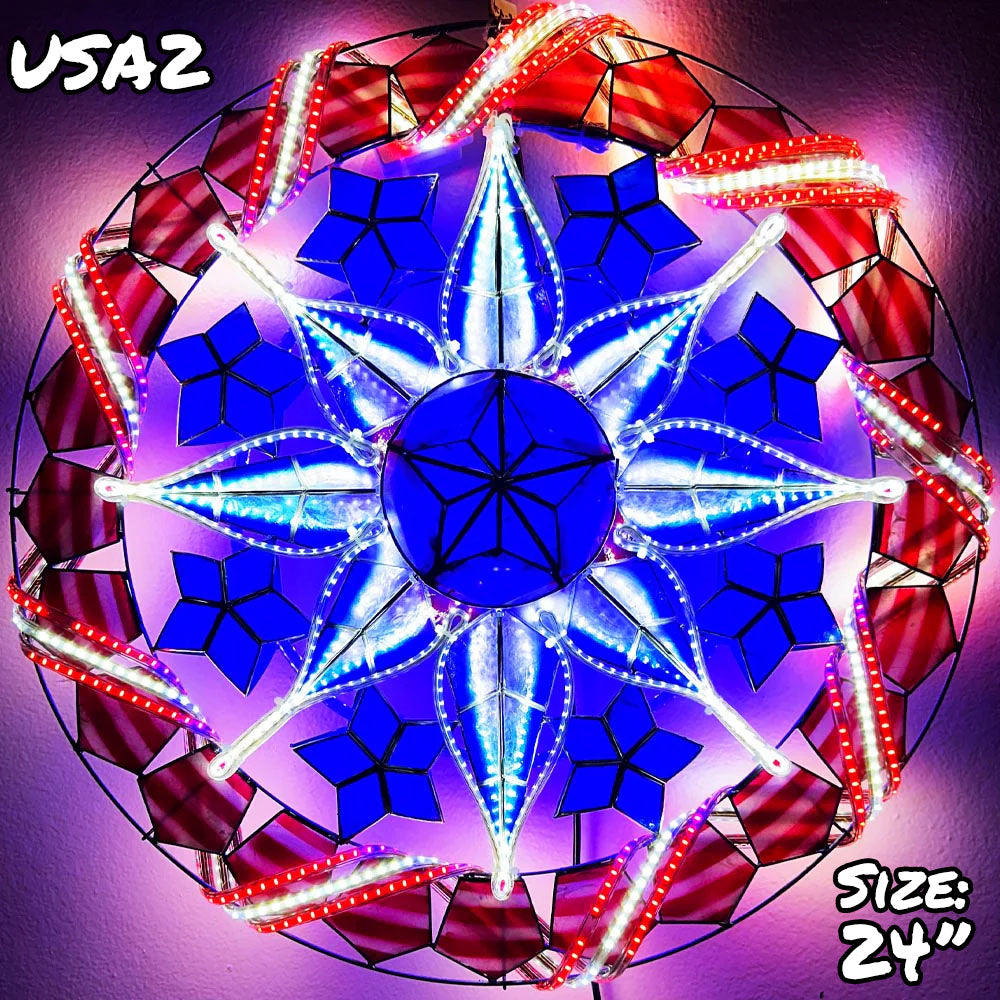 Philippines Christmas Capiz Parol Lantern Star - Red/White/Blue LED Show, 24 Inches, 2 KG, 110V (USA2)