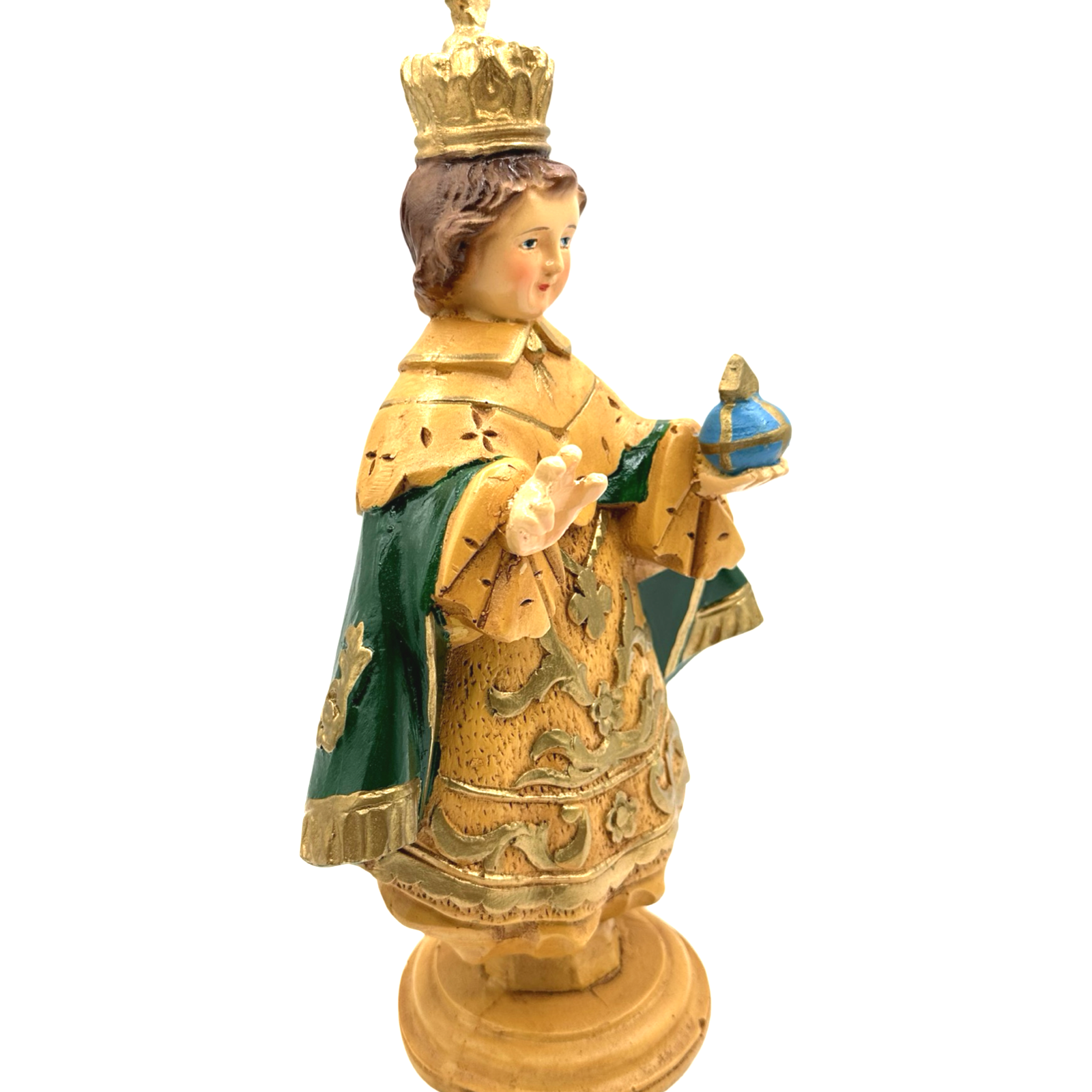 12.5x7 inches Handmade Green Sto. Niño Praga 8 Religious Statue Figurine - Philippine Handicrafts Sale