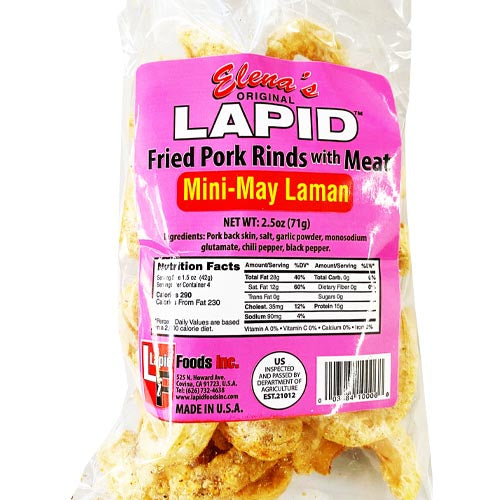 Elena's Original Lapid Mini Fried Pork Rinds - 2.5 OZ, A Tasty Snack!