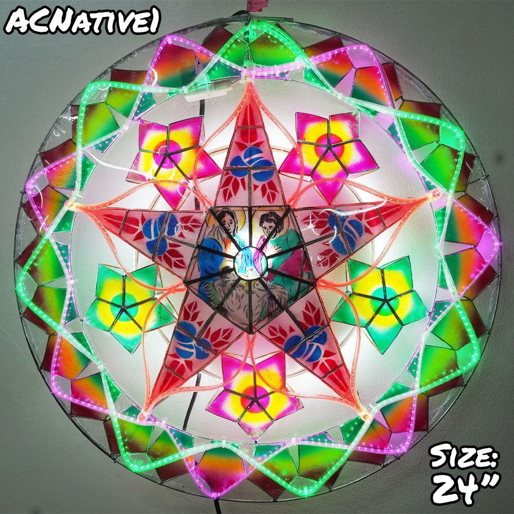 Hot! Philippines Handmade Christmas Capiz Parol Lantern Star (Tala) - Green/Red/Purple, 24 Inches, 2 KG, 110 V