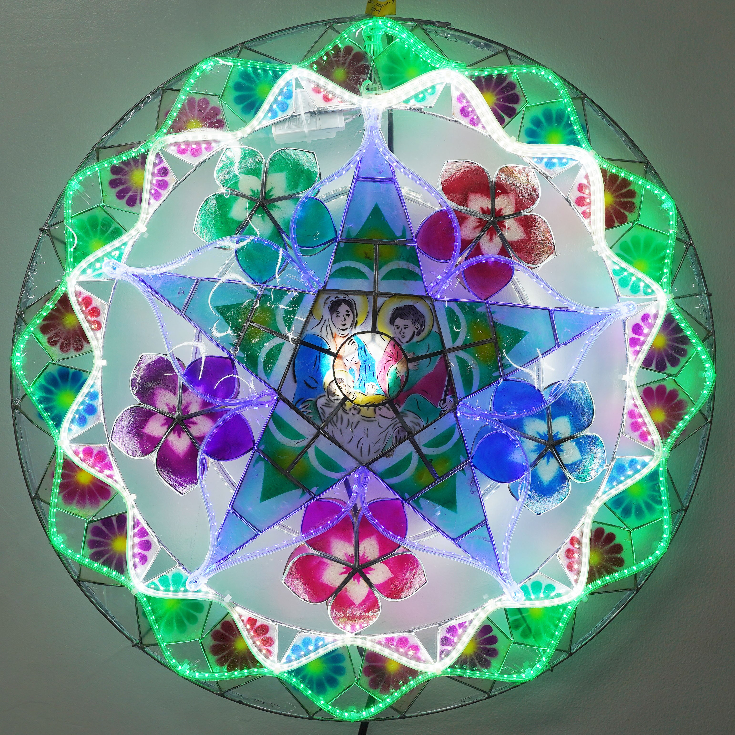 Hot! Philippines Handmade Christmas Capiz Parol Lantern Star - Green/Blue/White, 24 Inches, 2 KG, 110 V