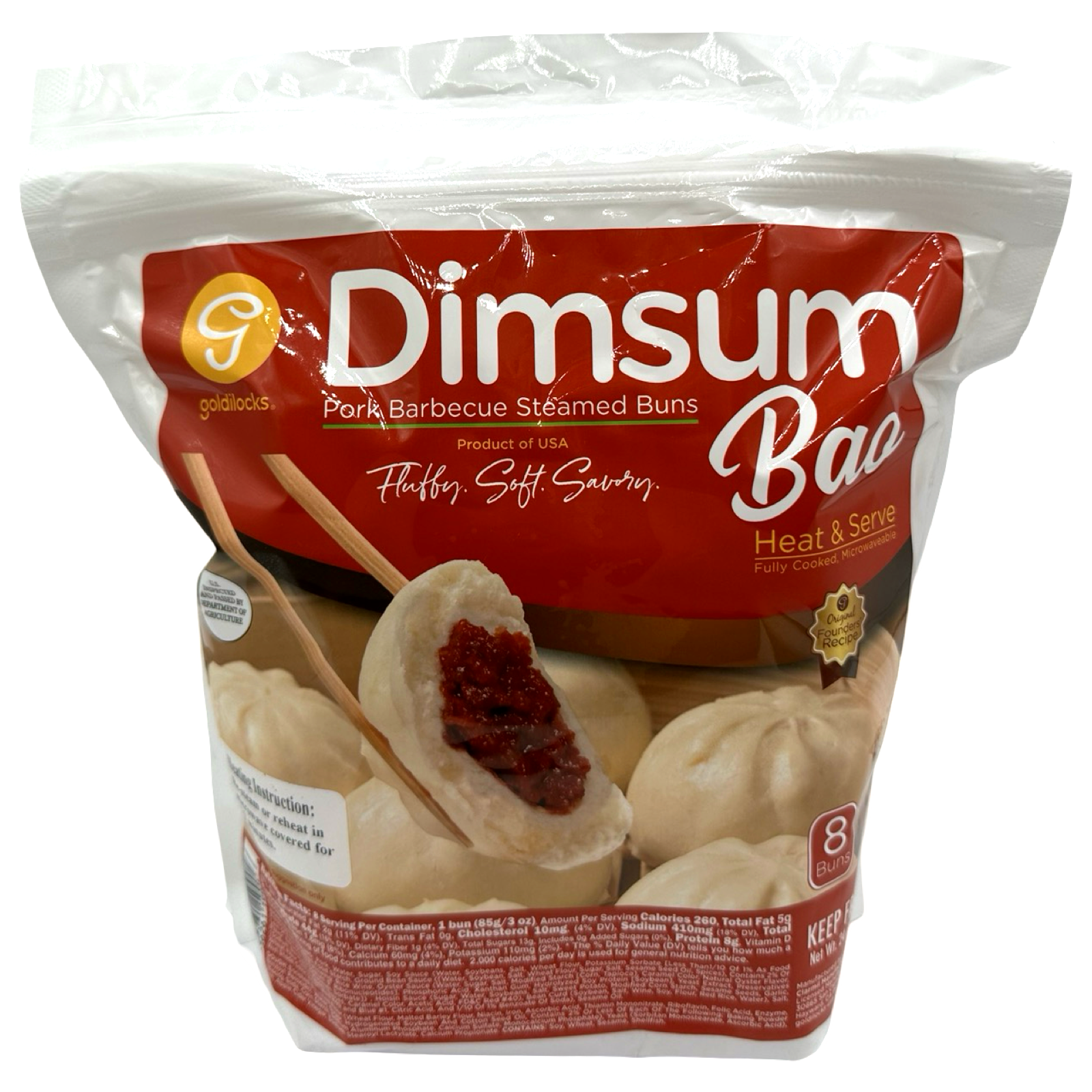 Delicious Goldilocks Dimsum - 8 PCS 1.5 LBS Pork Barbecue Steamed Buns for Snacks or Meals