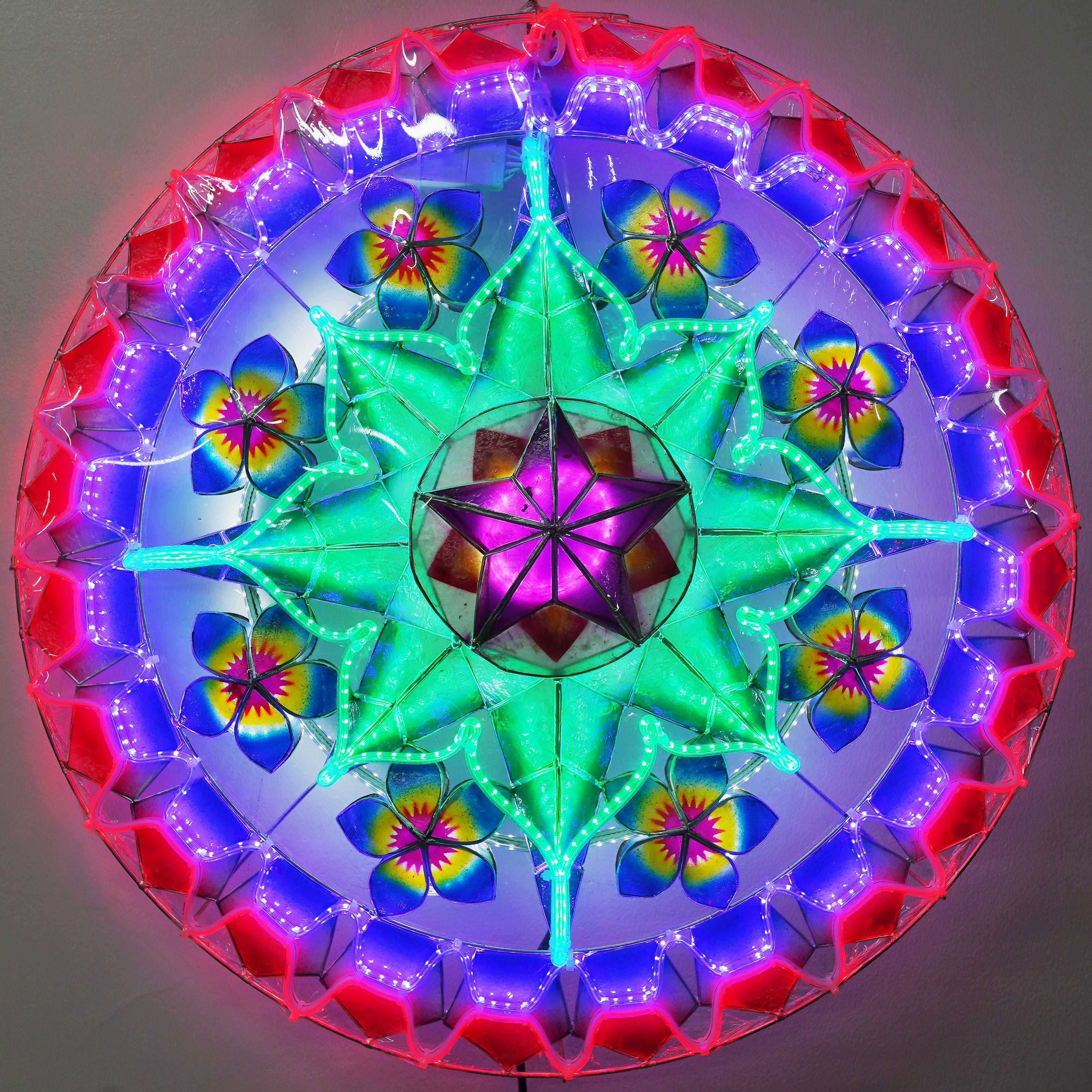 Hot! Philippines Handmade Christmas Capiz Parol Lantern Star - Green/Blue/Red, 24 Inches, 2 KG, 110 V