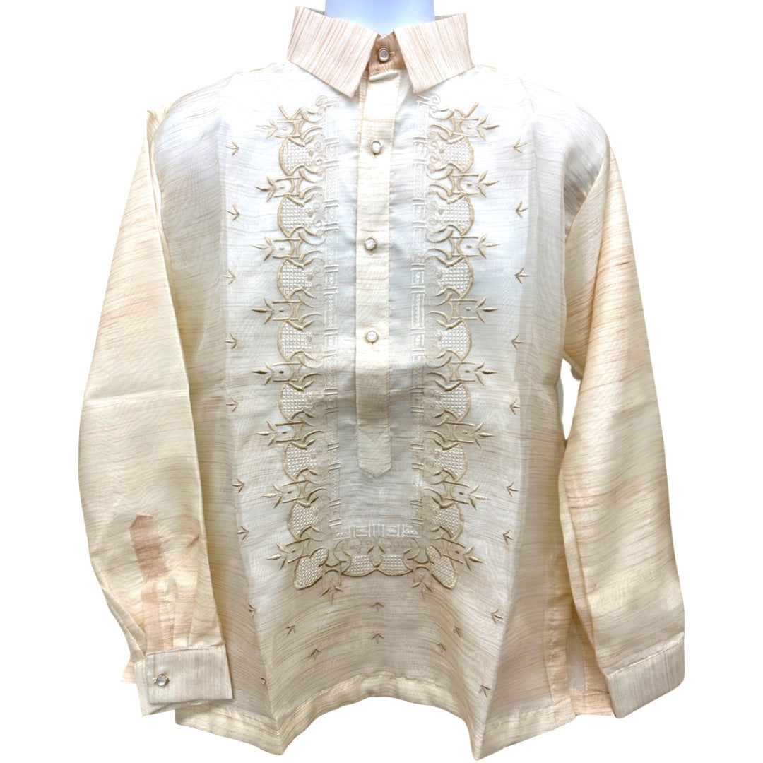 Special Offer: Double - Lined Barong Tagalog with Piping in Brown Lagundi Pattern