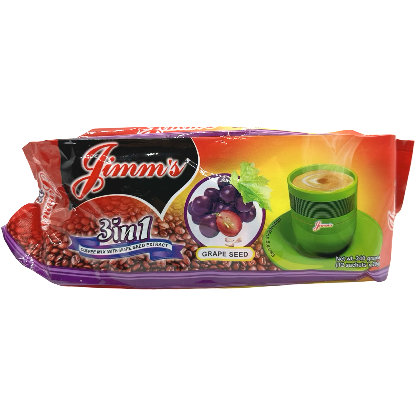 Jimm's Grape Seed 3-in-1 Coffee Mix - 12 Sachets (240 G)