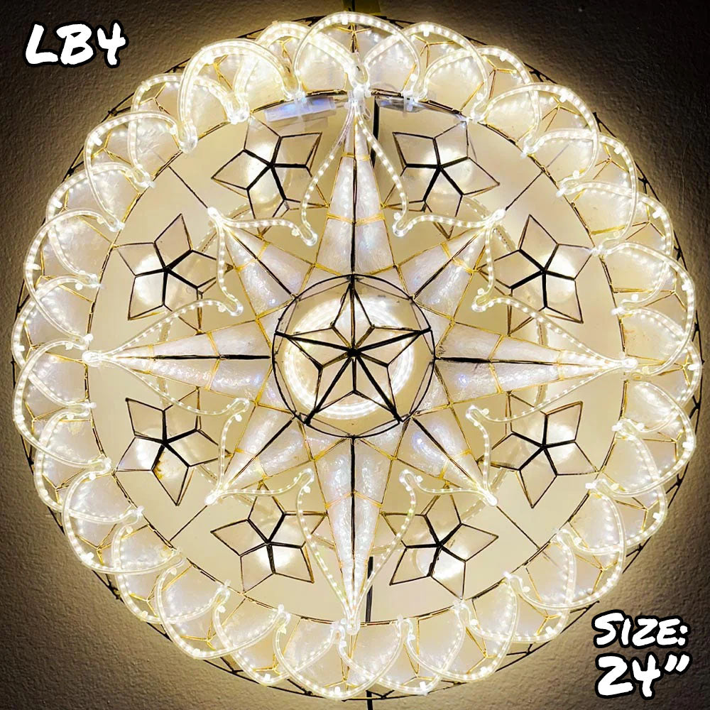 Hot Sale! Philippines Handmade Christmas Capiz Shell Star Parol Lantern - White LED, 24 Inches, 2 KG, 110V