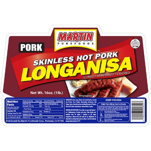 Martin Purefoods Skinless Hot Pork Sausage - 16 OZ Pack, Perfect for Filipino Breakfast