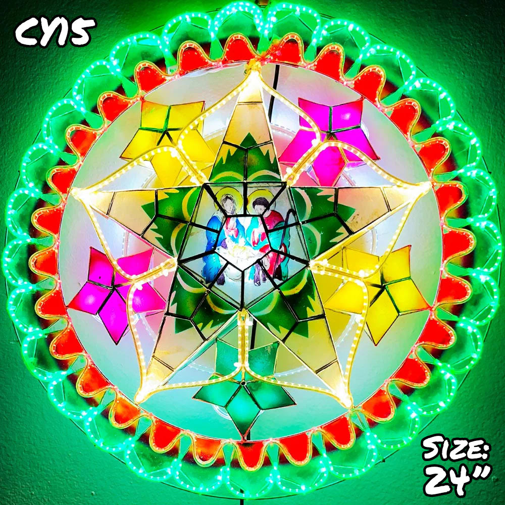Hot Sale! Philippines Handmade Capiz Parol Lantern Star with LED Show - 24 Inches, 2 KG, 110 V