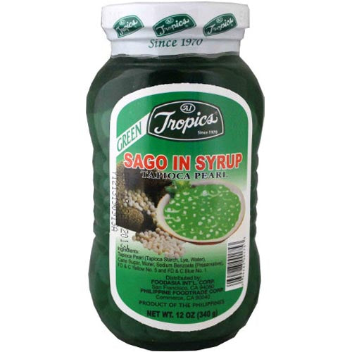 12 OZ Tropics Ready-to-Use Green Tapioca Pearl Sago in Syrup - Ideal for Sago Recipes