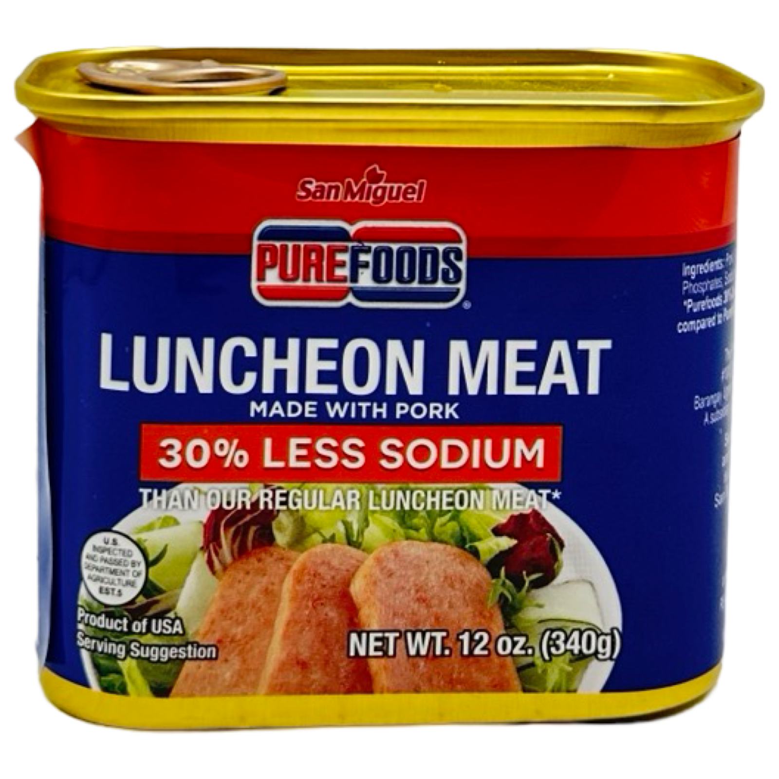 San Miguel Purefoods Luncheon Meat - 12 OZ Can with 30% Less Sodium - Ideal for Breakfast and Sandwiches
