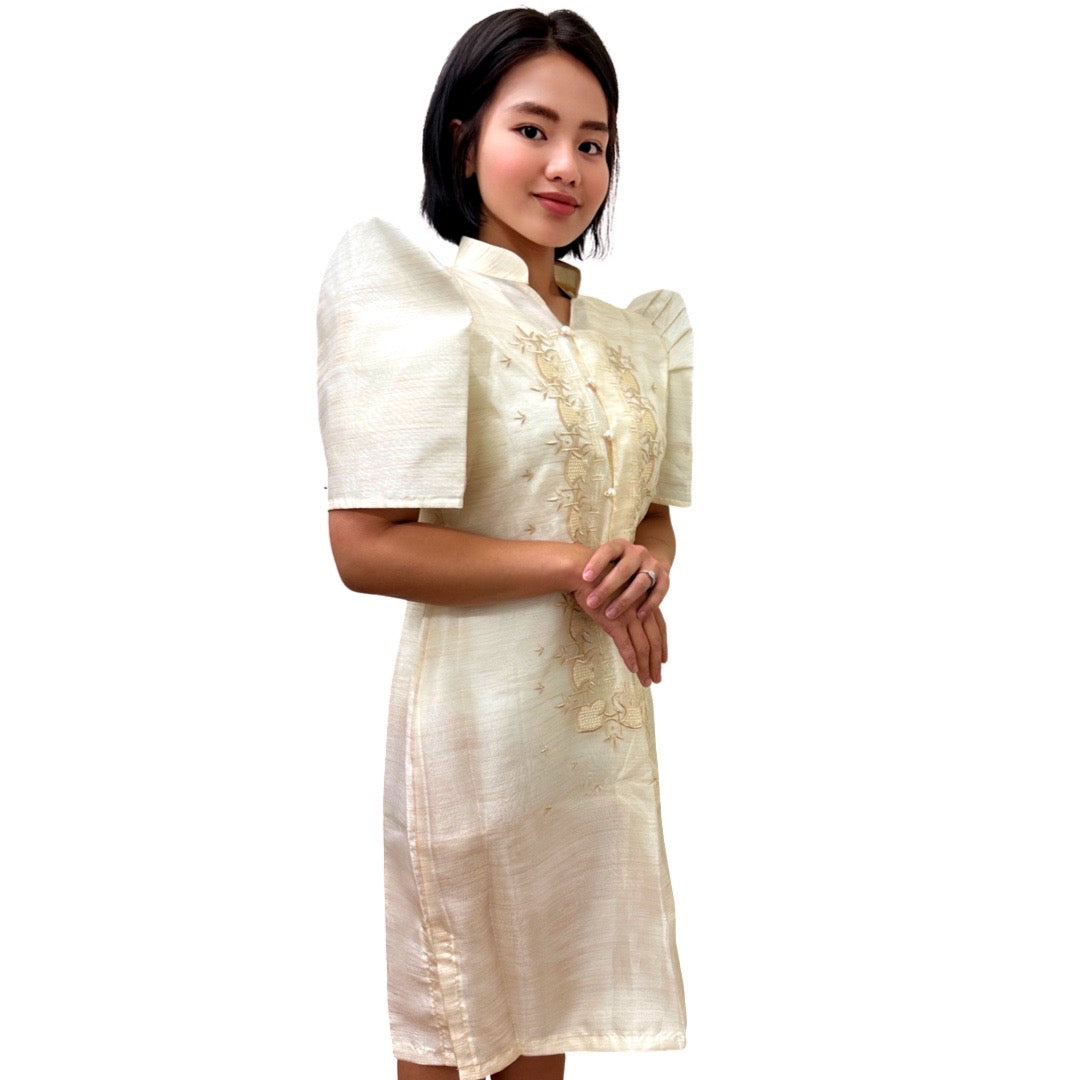 Special Double - Lined Brown Lagundi Leaves Design Baro't Saya Filipiniana Tagalog with Piping
