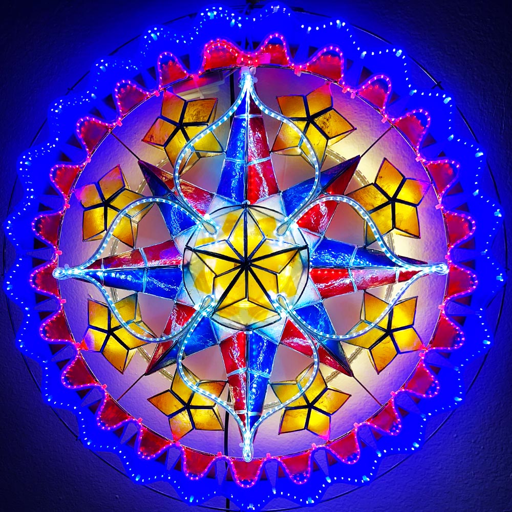 Hot Deal! Philippines Christmas Capiz Parol Lantern Star - Yellow/Red/White/Blue LED Show, 24 Inches, 2 KG, 110 V