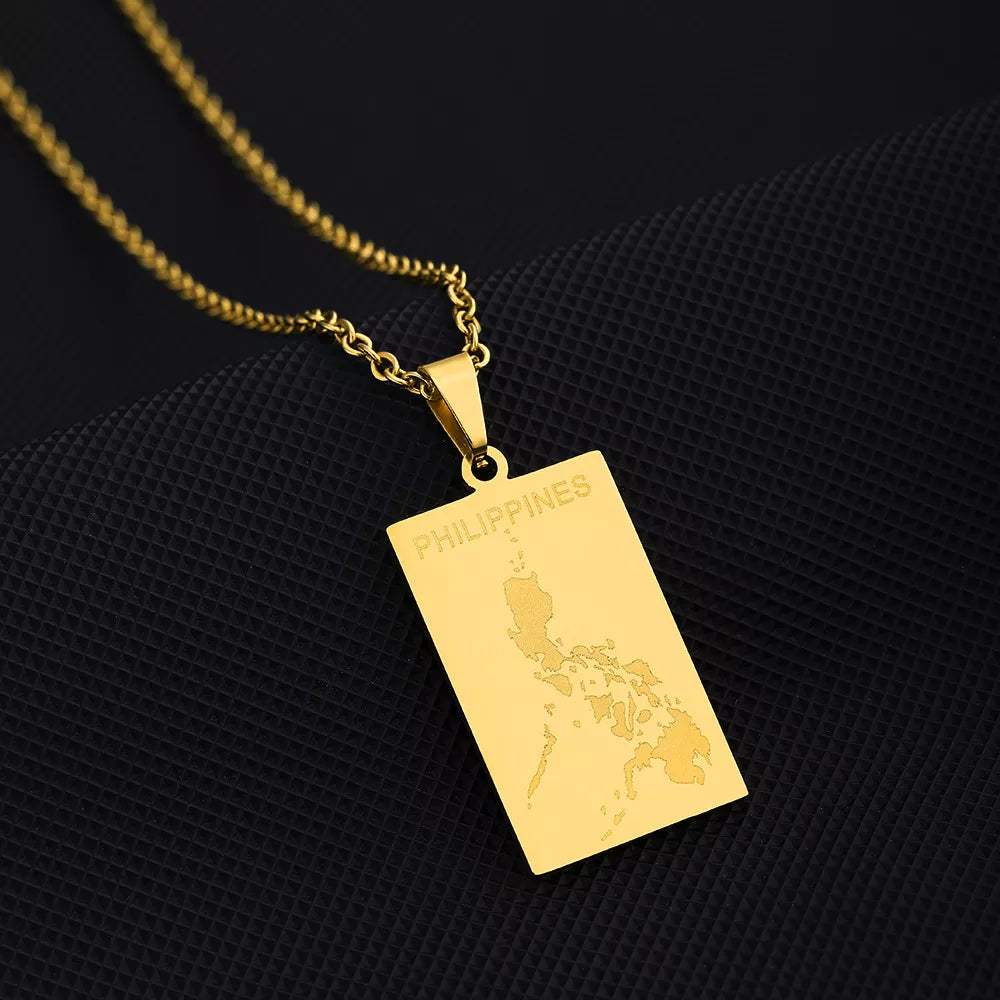 8G Gold Plated Stainless Steel Philippine Map Pendant Necklace Jewelry