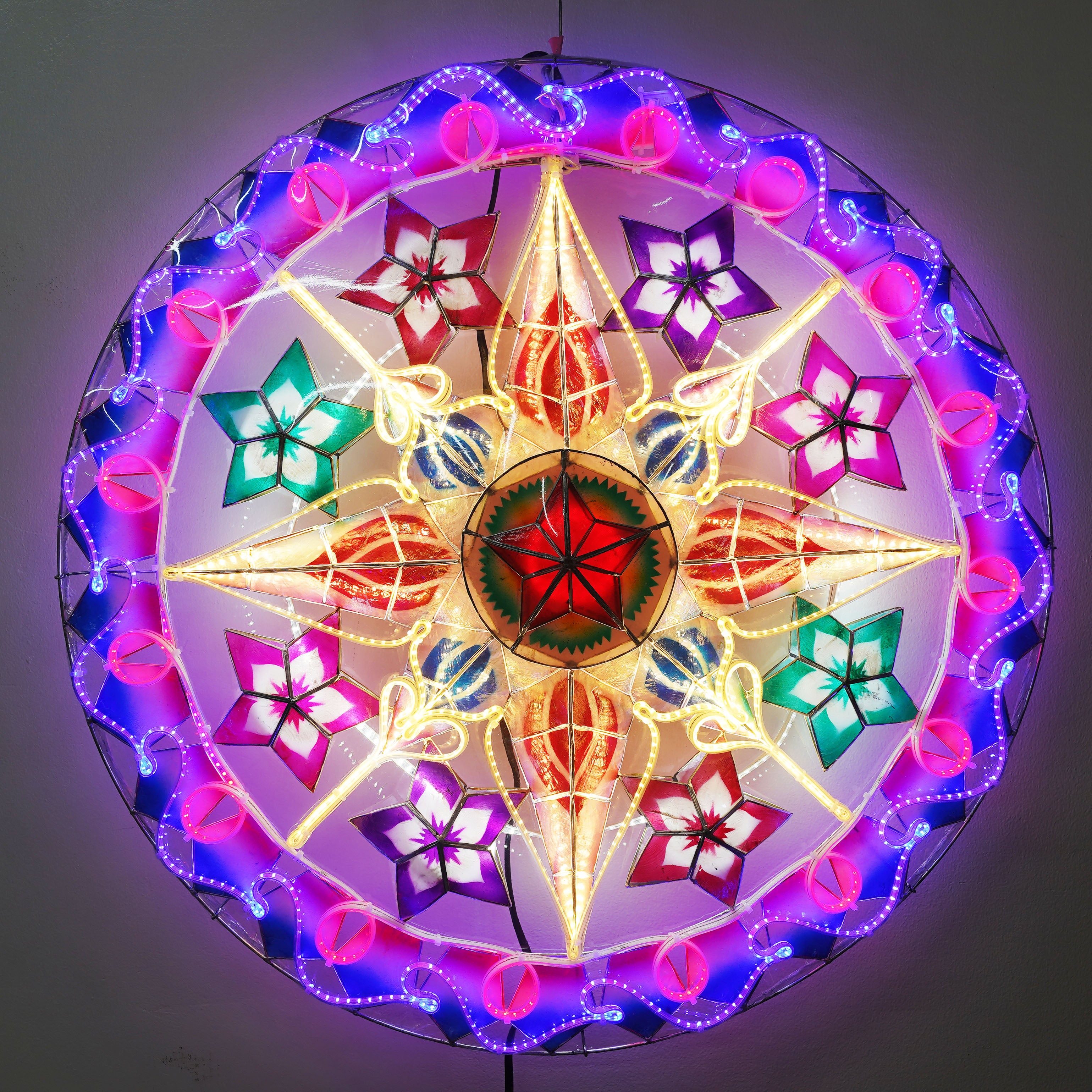 Hot Sale! Philippines Handmade Capiz Parol Lantern Star (Tala) - Red/Blue/White LED, 30 Inches, 4 KG, 110V