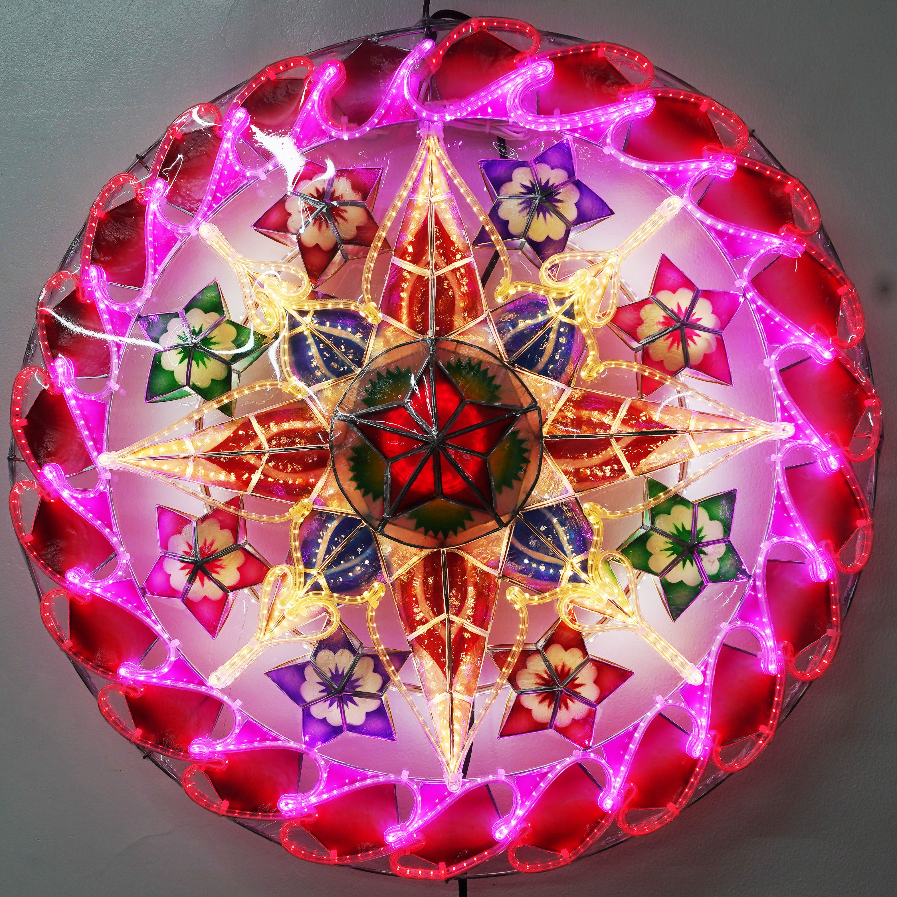 Philippines Handmade Capiz Shell Christmas Star Parol Lantern - White/Red/Purple, 24 Inches, 2 KG, 110 V