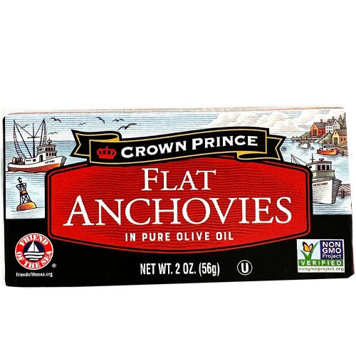 Crown Prince 2 OZ Flat Anchovies Preserved in Premium Pure Olive Oil