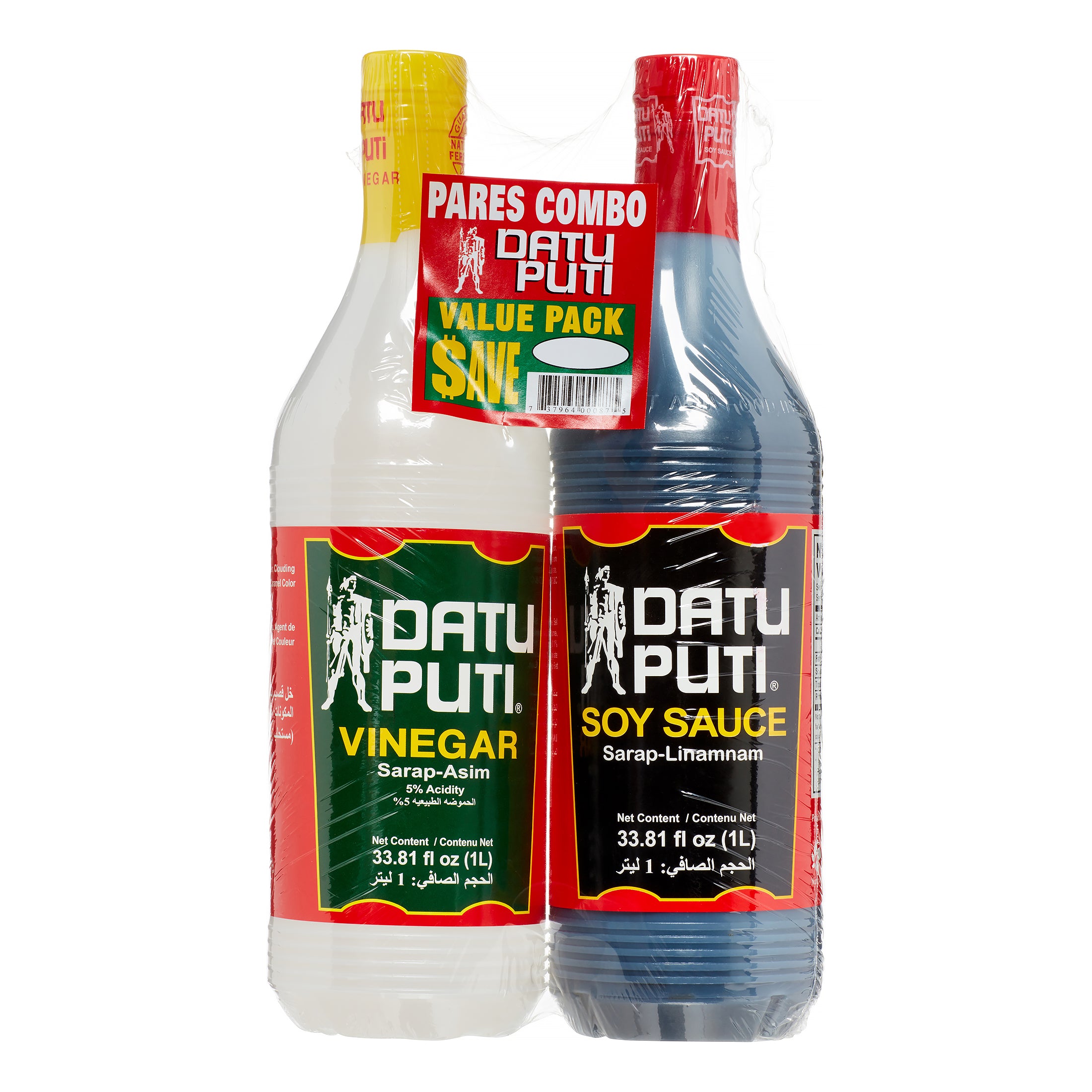 Datu Puti Condiment Value Pack: 1L Bottles of Cane Vinegar and Soy Sauce