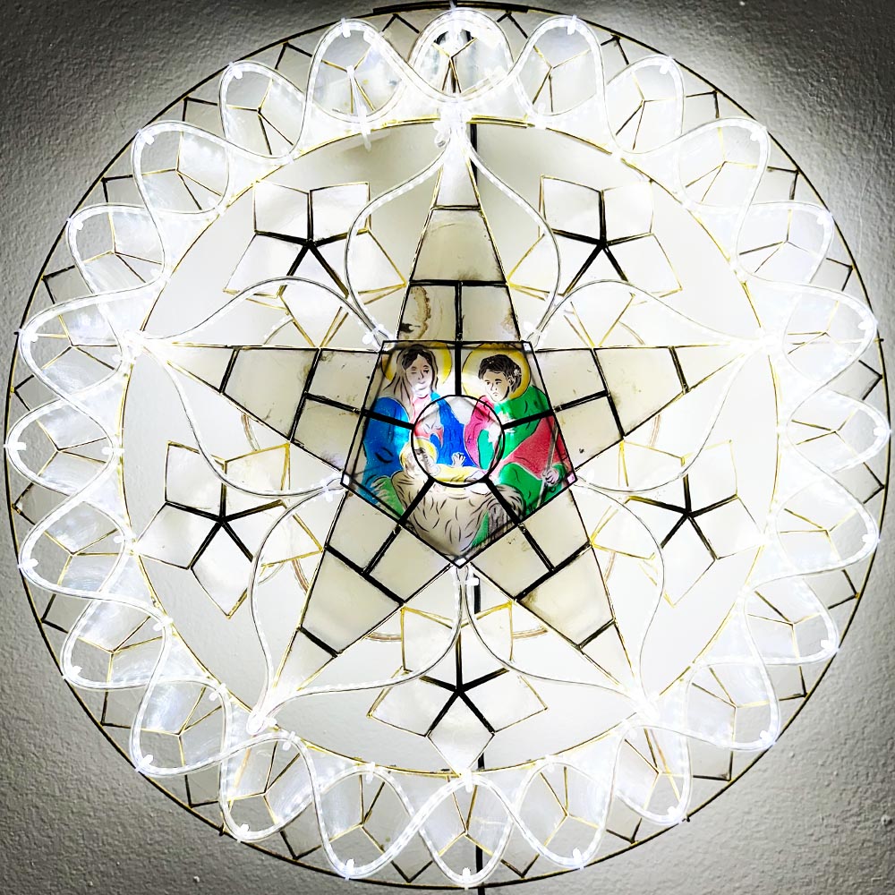 Hot! Philippines Handmade All - White LED Capiz Parol Lantern Star (Tala) Nativity Scene, 24 Inches, 2 KG, 110V (CY14)