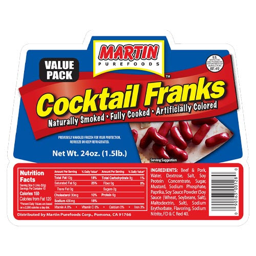 Martin Purefoods Cocktail Franks Value Pack - 1.5 LBS - Great Deal for Filipino Red Hotdogs Lovers