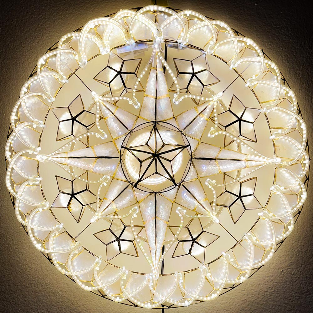 Hot Sale! Philippines Handmade Christmas Capiz Shell Star Parol Lantern - White LED, 24 Inches, 2 KG, 110V