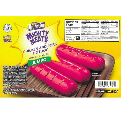 Argentina's Mighty Meaty Jumbo 12 OZ Chicken and Pork HotDog