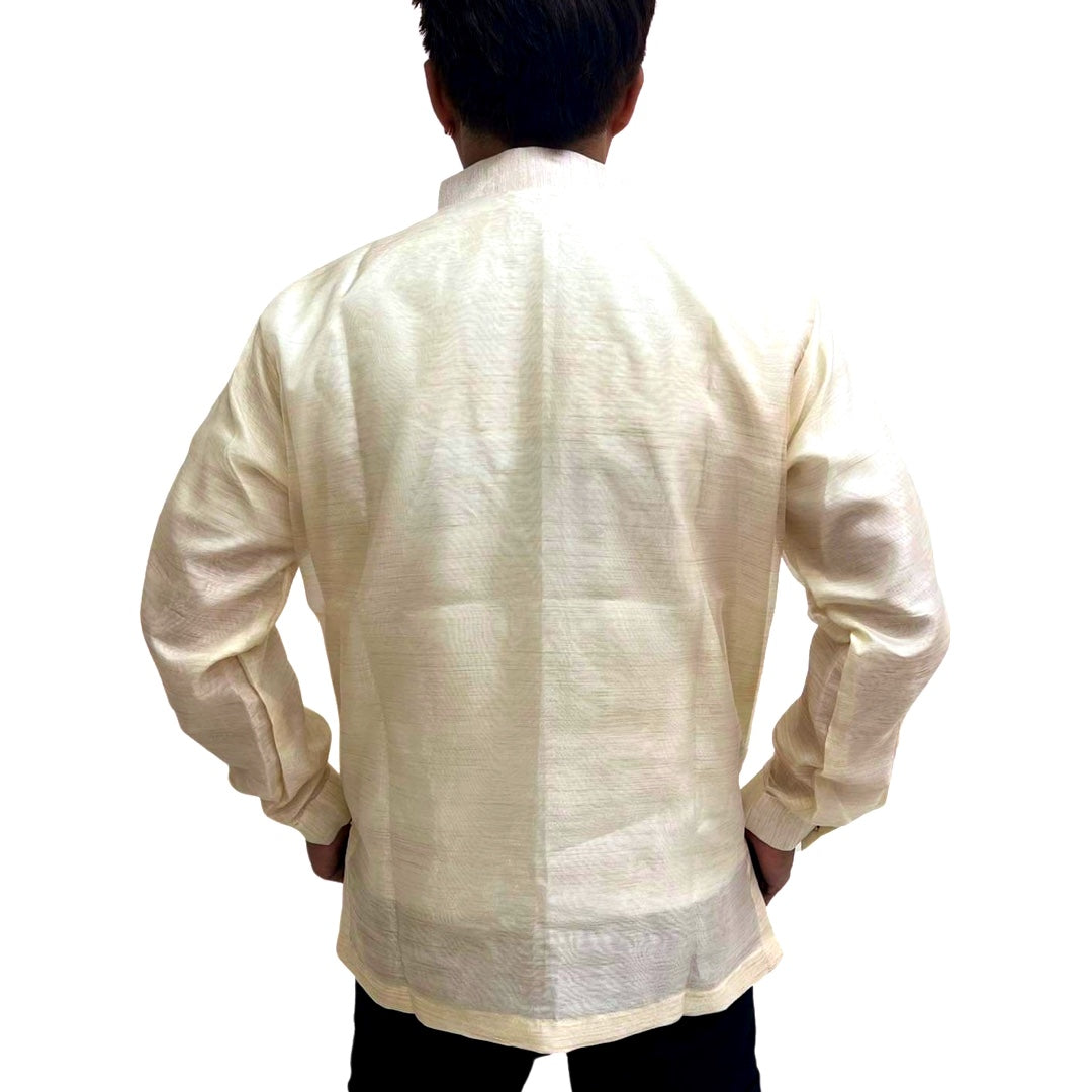 Exclusive Barong Tagalog with Double Lining, Piping and Brown Leaves Bayong Design - Special Offer