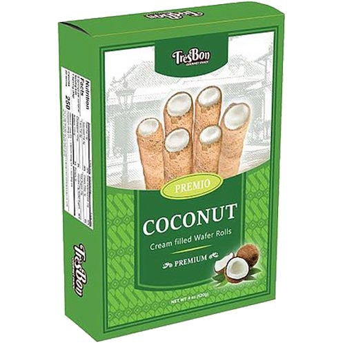 TresBon Premio - Premium Coconut Cream Filled Wafer Rolls - 120 Grams, A Delightful Snack