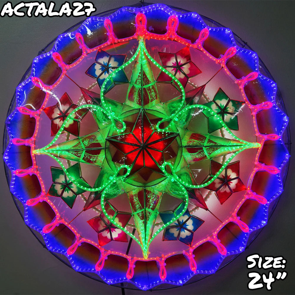 Handmade Philippines Christmas Capiz Parol Star Lantern in Green, Blue, Red - 24 Inches, 2 KG, 110V